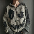Halloween Spooky Smiley Face Knitted Warm Hooded Zip-up Sweater artswardrobe