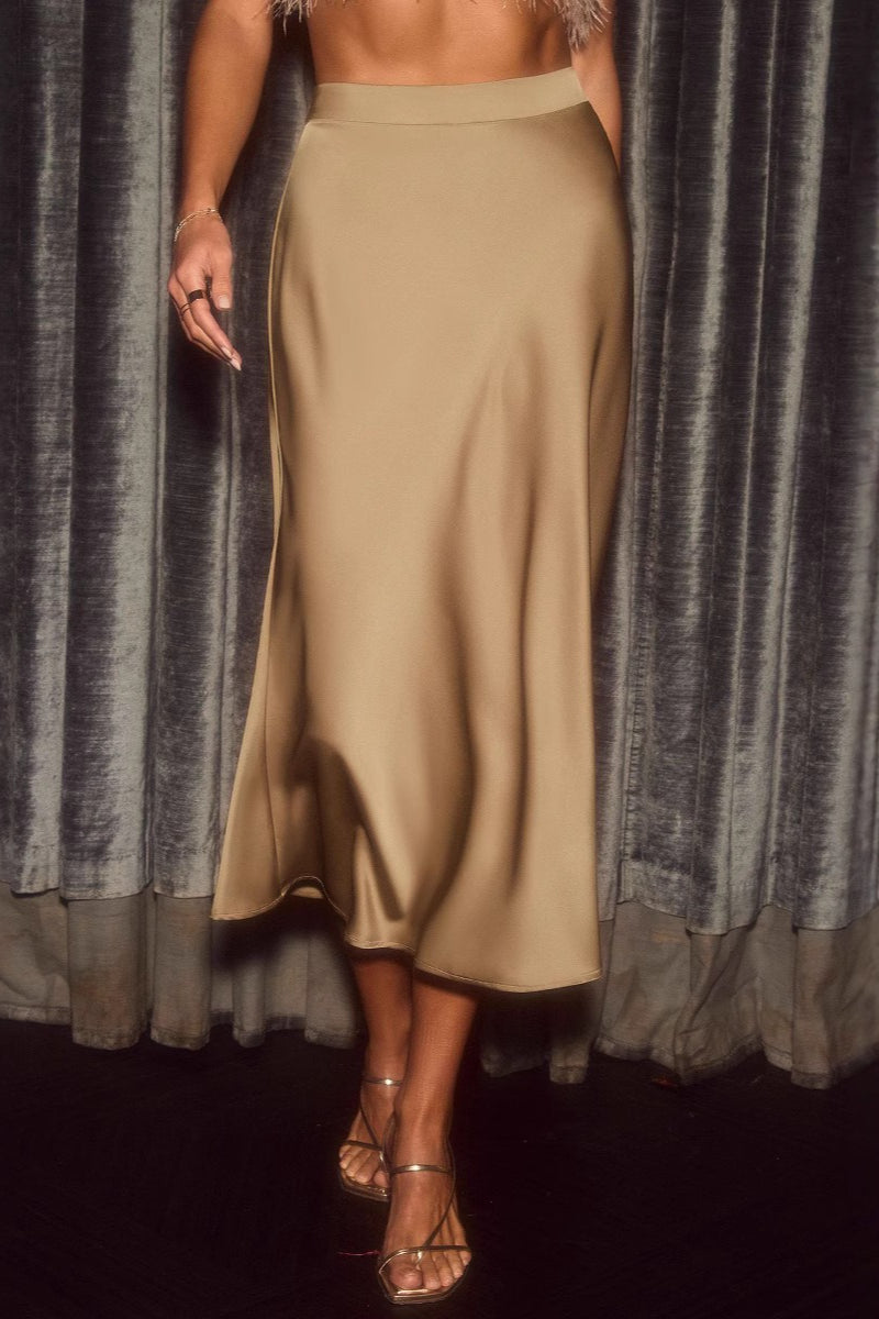 Satin Color A-line Bodycon Skirt