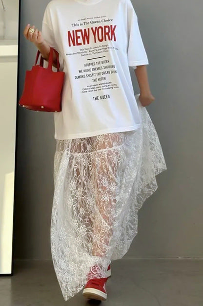 Lace Sheer High-waist A-line Skirt