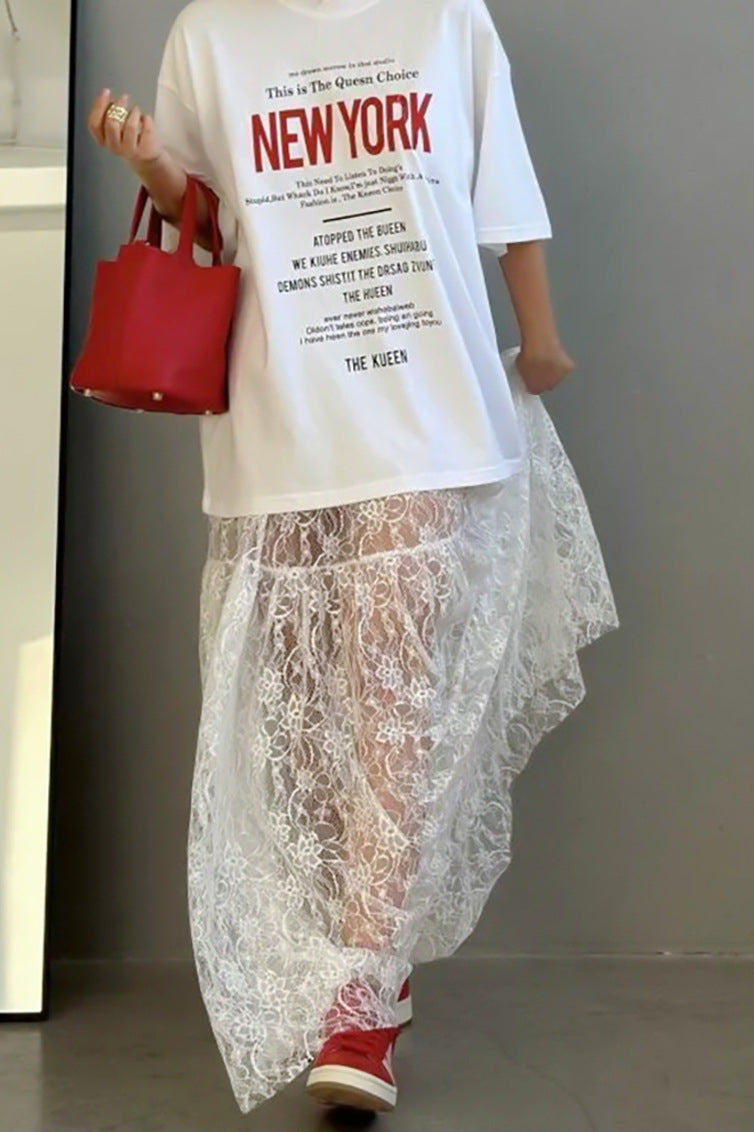 Lace Sheer High-waist A-line Skirt