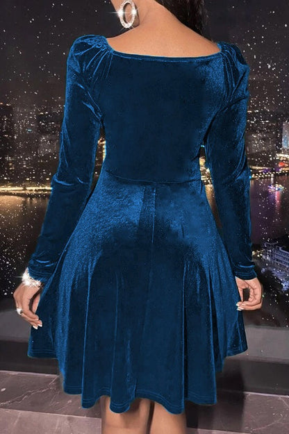 Velvet Long Sleeve V-neck Midi Dress