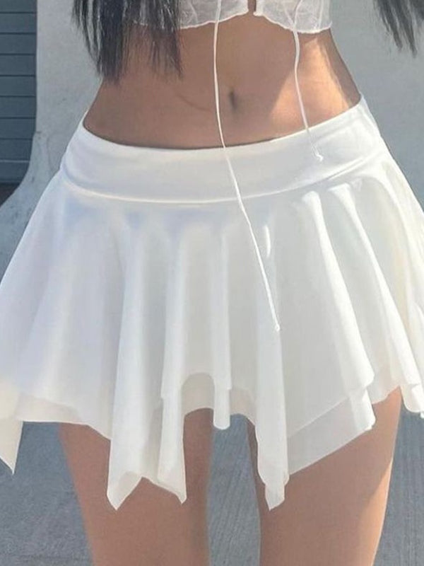 White Irregular Hem Mini Skirt