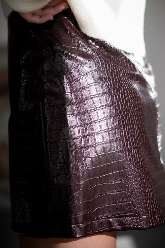 Crocodile Pattern Pu Leather High Waist Mini Skirt