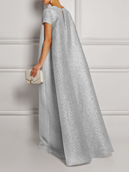 Loose Short Sleeves Shiny Color V-neck Maxi Dresses