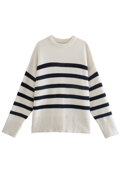 Striped Long Sleeve Crew Neck Pullover Knitted Sweater