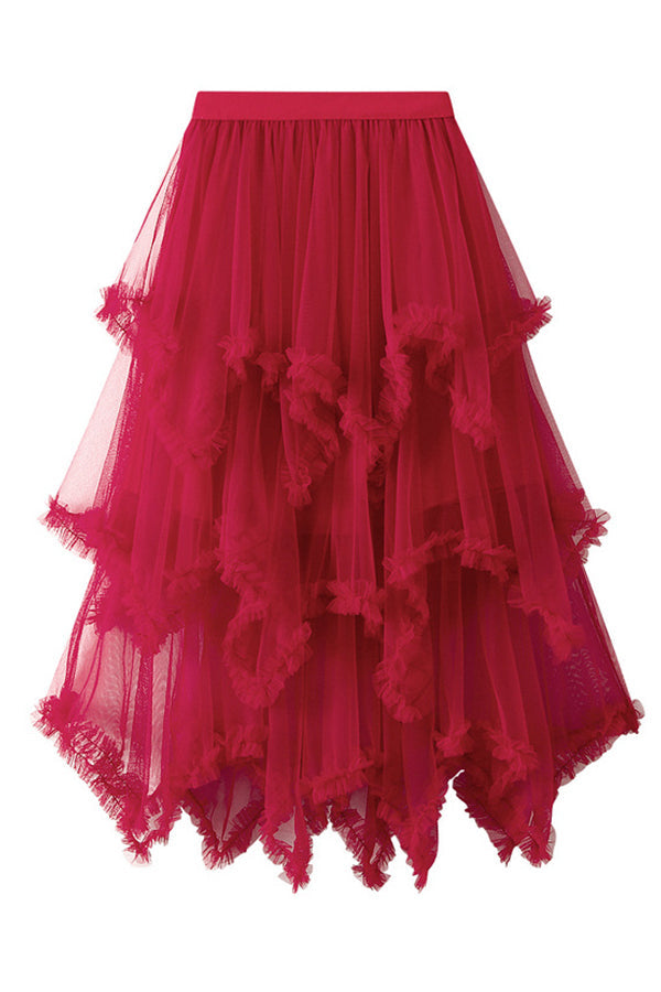 Cake Skirt Mid-length High Waist Big Swing Fluffy Fairy Gauze Dress Long Skirt