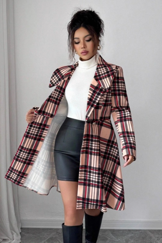 Print Dual Faced Wool Long Sleeve Overcoat