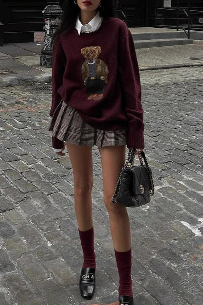 Bear Embroidery Oversized Sweater