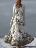 Vintage White Roses Cozy Hooded Maxi Sweater Dress elevenforest