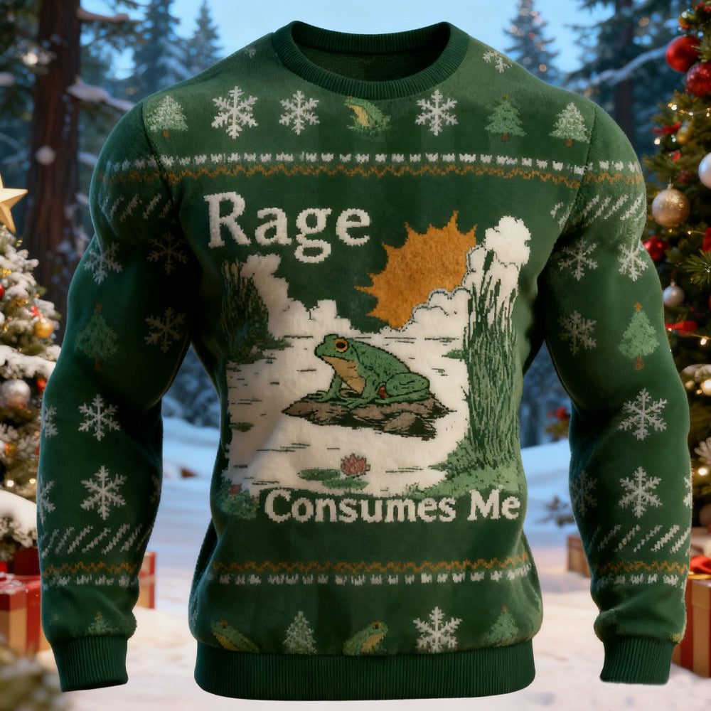 Rage Consumes Me Frog Pond Christmas Ugly Flannel Sweatshirt elevenforest