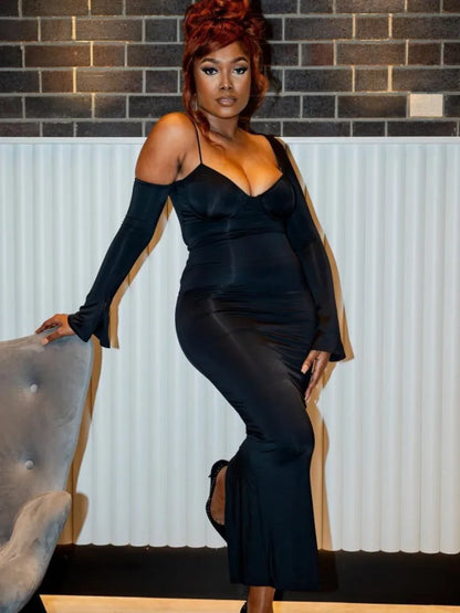 Autumn Oblique Shoulder Long Sleeve Dress for Wrap Hip Fit Irregular Long Dress Party Evening Dress