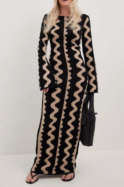 Striped Contrast Slim Knit Sweater Dress