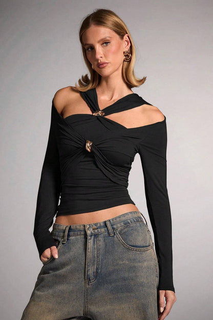 Black Off Shoulder Bodycon Blouse