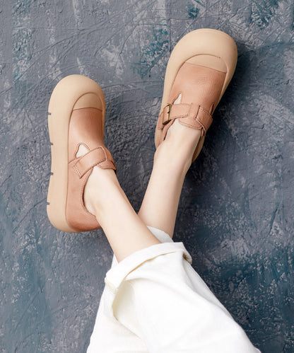 Brown Cowhide Leather Splicing Flats Penny Shoes