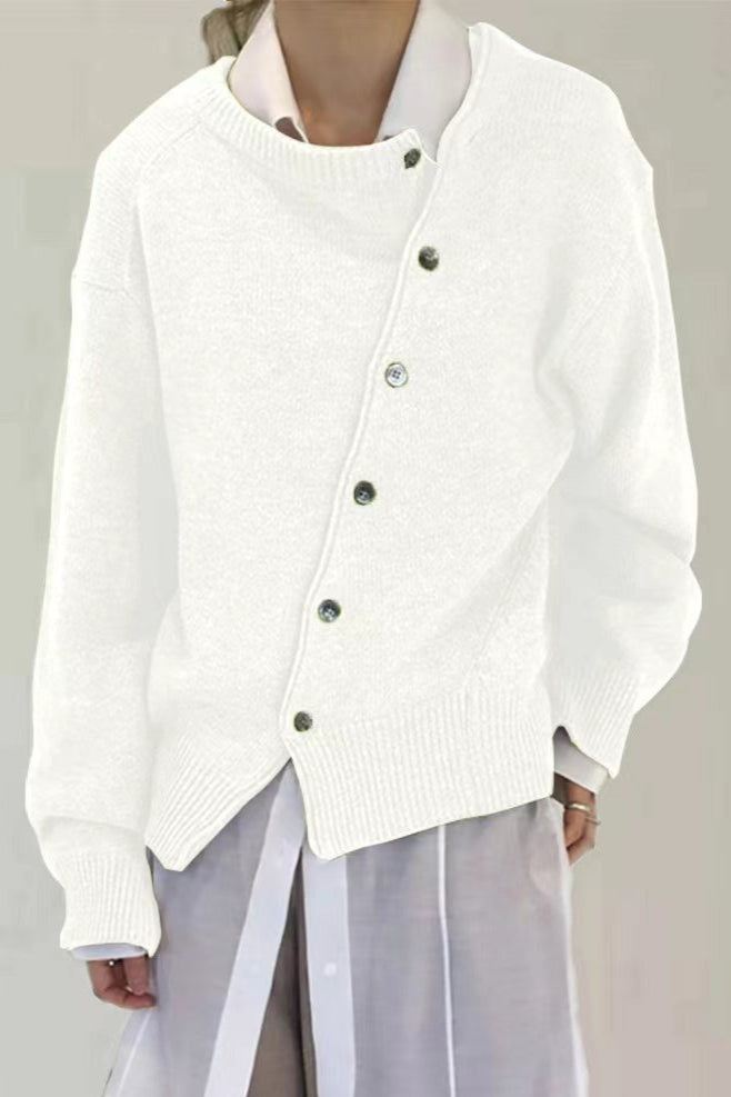Asymmetrical Button Irregular Slouchy Sweater