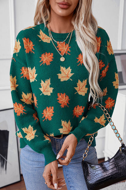 Maple Leaf Pattern Loose Knitted Sweater