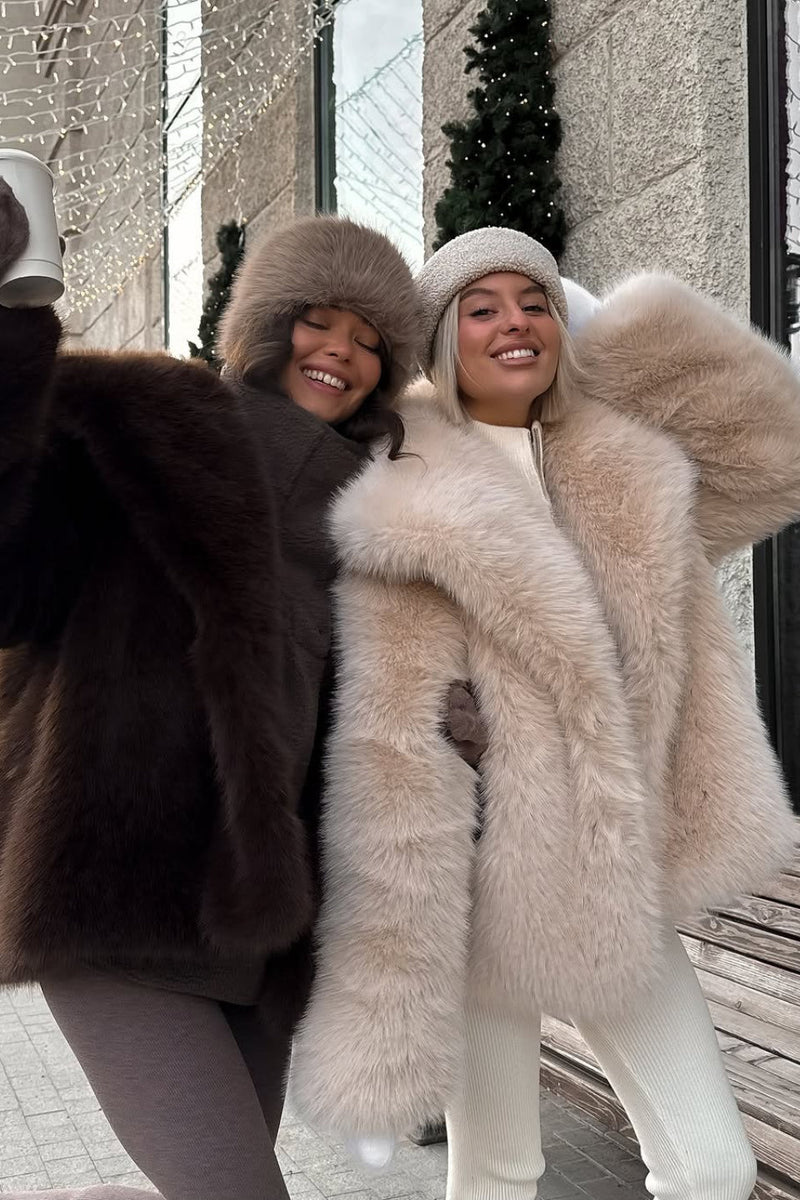 Faux Fox Fur Puffy Collar Coat