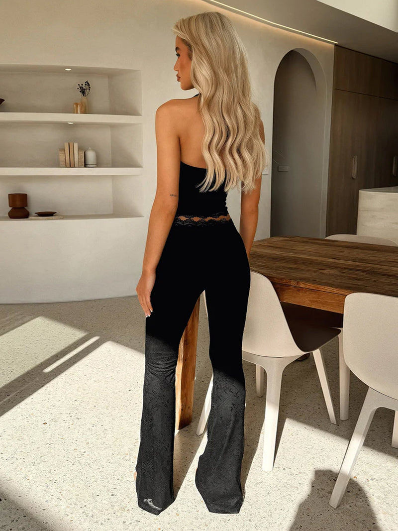 Ariana Lace Trim Two-piece Set for – Halter Top & Flared Pants