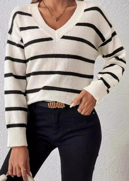 Classic Striped V-neck Sweater