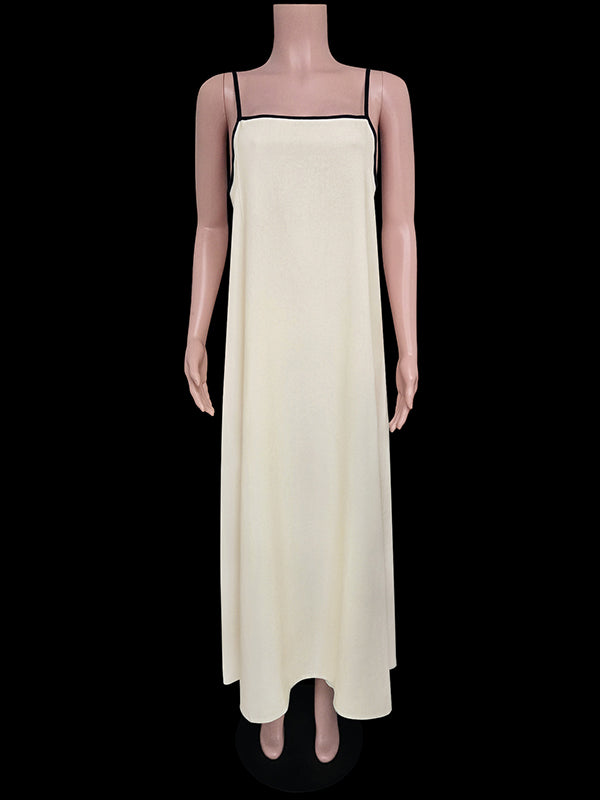 A-line Loose Split-joint Spaghetti-neck Maxi Dresses
