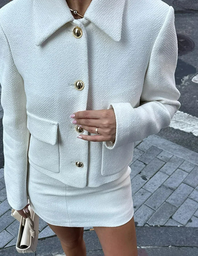 Jacket Cropped Mini Skirt Office Two Piece Set