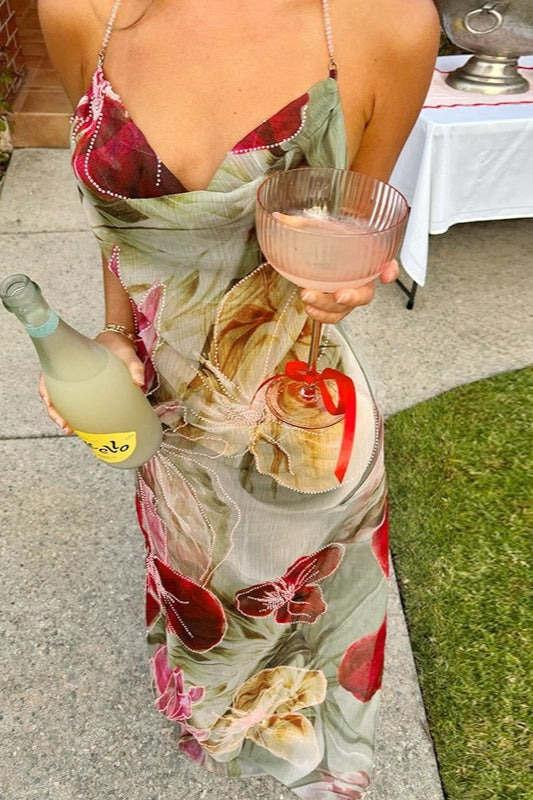 Sheer Print Slit Vacation Maxi Dress