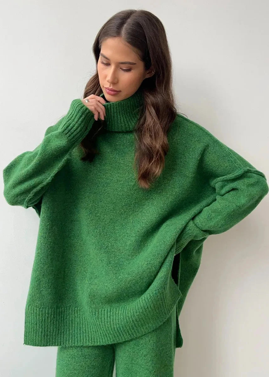 Bold Comfort - Oversized Knit Turtleneck and Pants Set