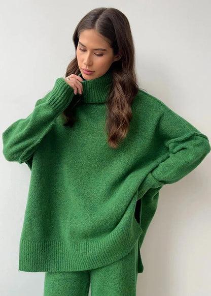 Bold Comfort - Oversized Knit Turtleneck and Pants Set