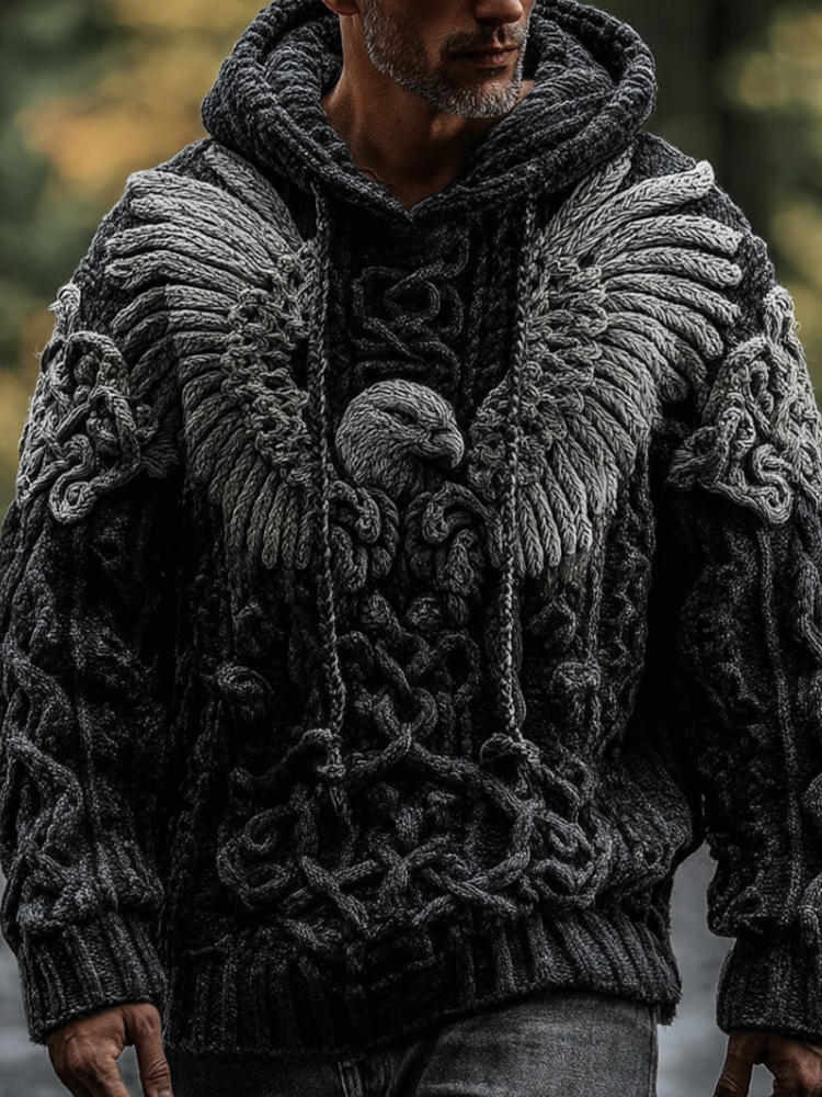 Men's Viking-style Winter Warm Hooded Knitted Sweater artswardrobe