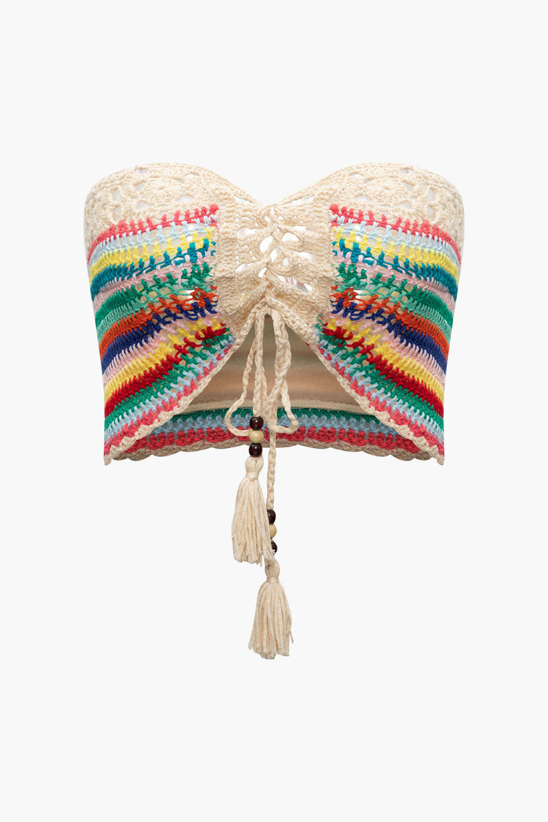 Rainbow Crochet Tie Front Tube Top & Shorts Set