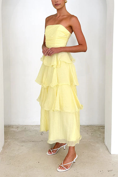 Moxidress Strapless Ruffle Layered Maxi Dress