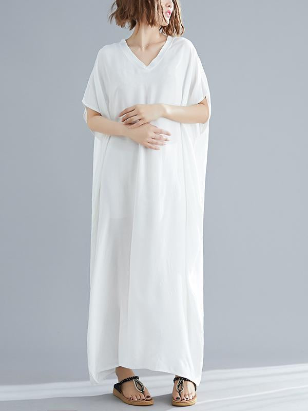 9 Colors Loose Color V-neck Maxi Dress
