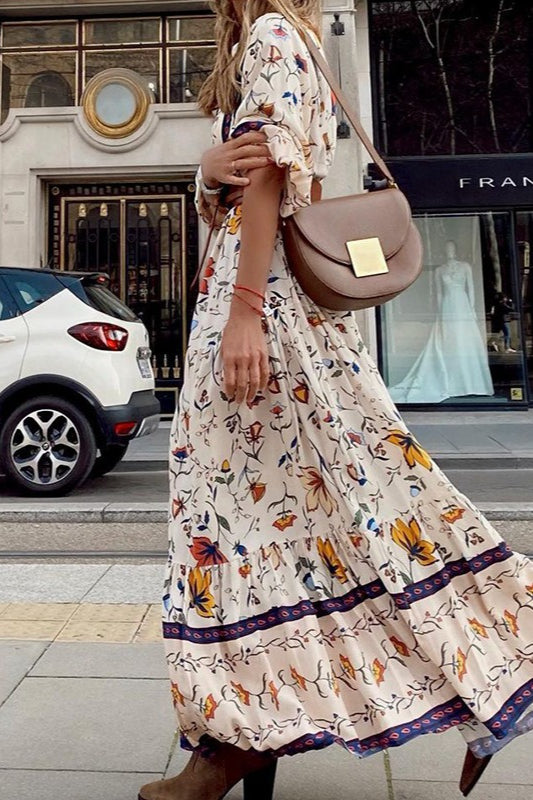 Print Long Sleeve Maxi Dress