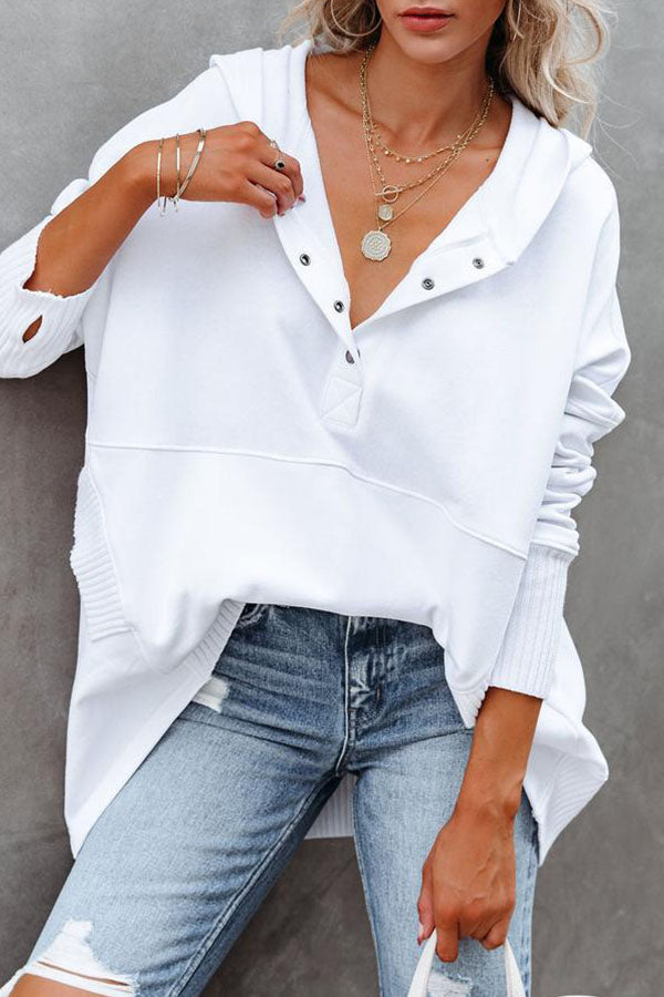 New V-neck Hooded Irregular Sweater