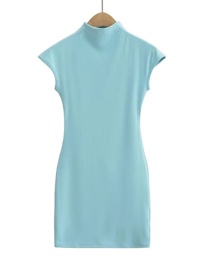 Mini Dresses for Summer Knitted Dress Clothes Black Dresses Short Sleeve Turtleneck Pink Dress Bodycon