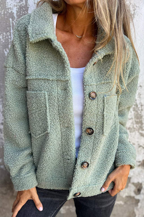 Lapel Single-breasted Pocket Polar Fleece Coat