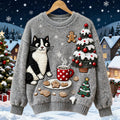 Christmas Cute Felt Cat Art Women's Knit Sweater elevenforest