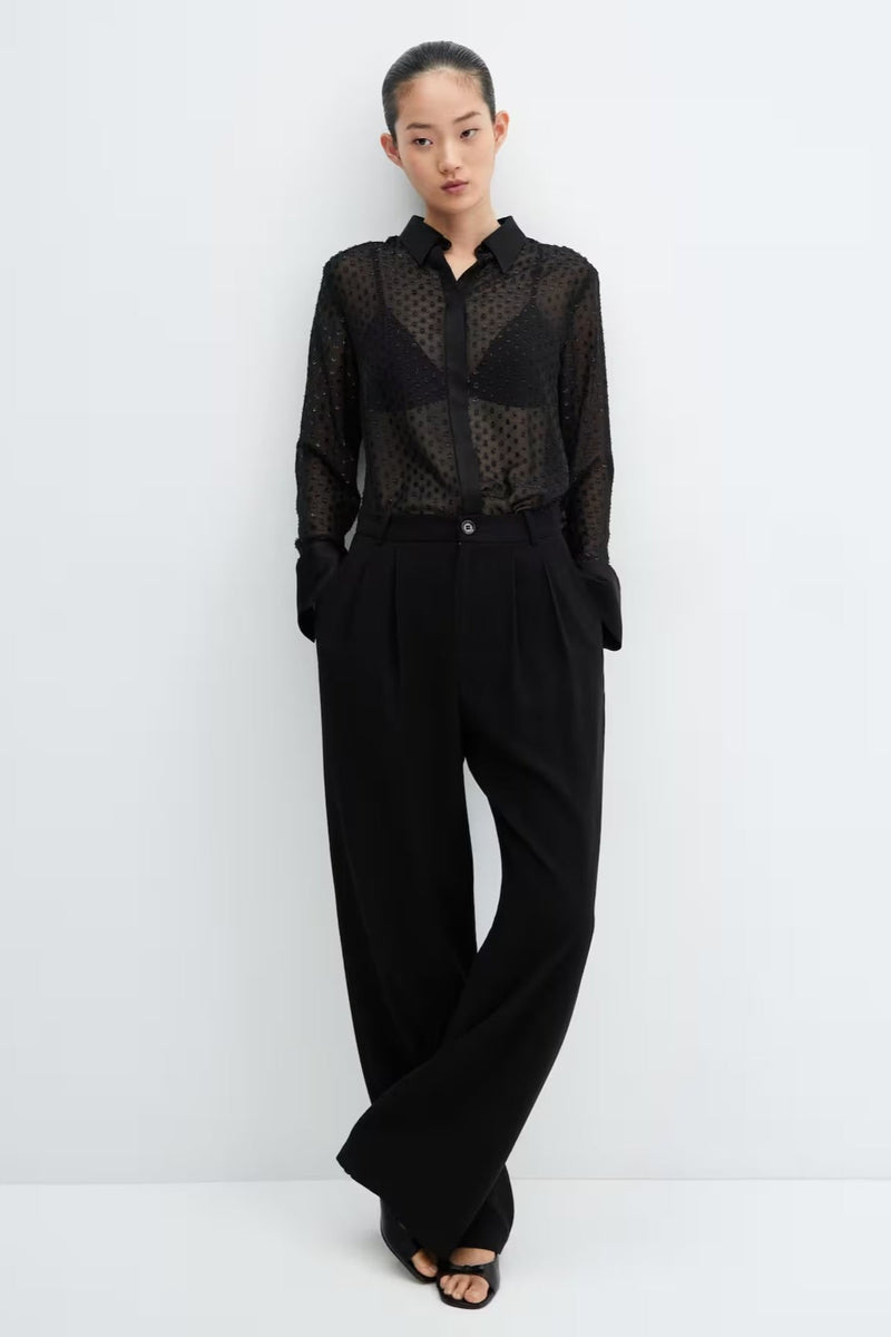Chiffon Metallic Jacquard Sheer Loose Short Blouse