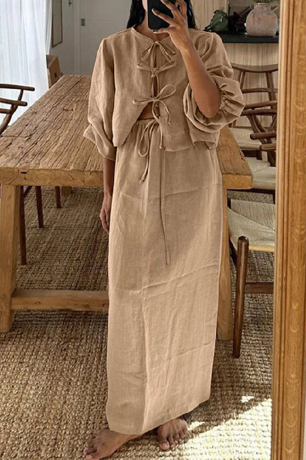 Retro Puff Sleeve Two Piece Set