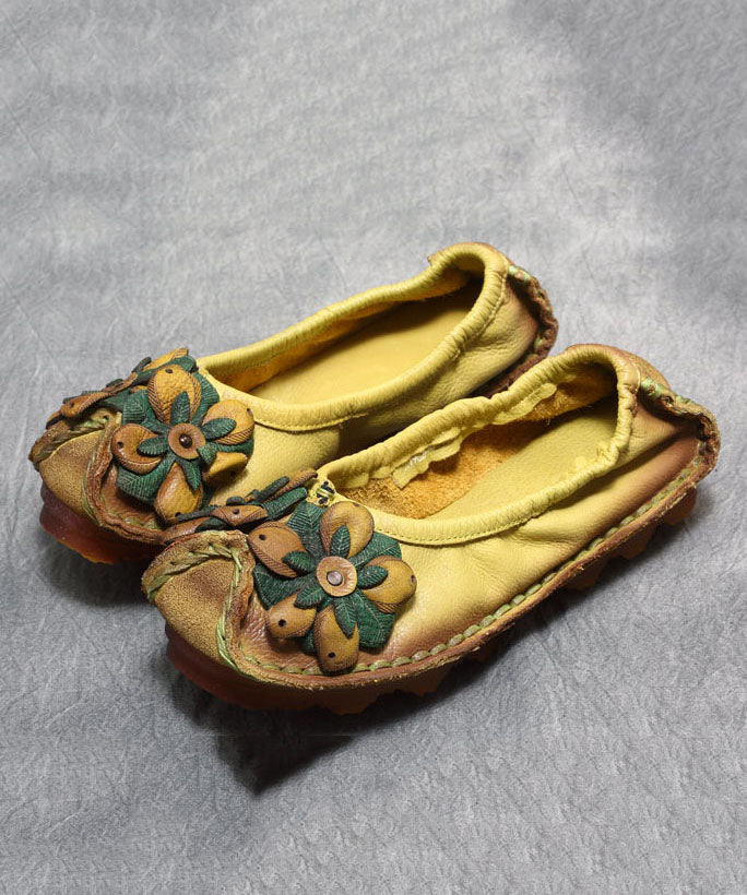 Splicing Flat Shoes Yellow Cowhide Leather