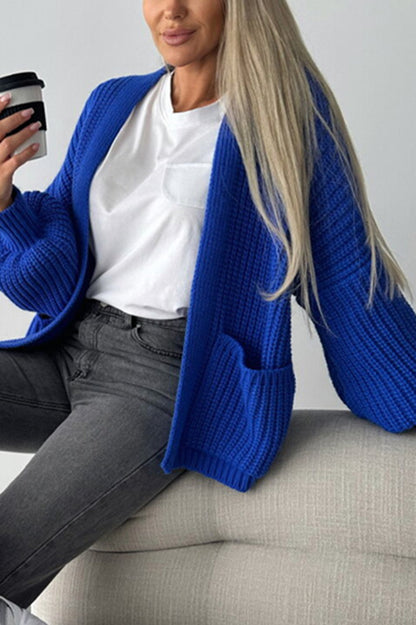 Color V-neck Long-sleeved Knitted Cardigan