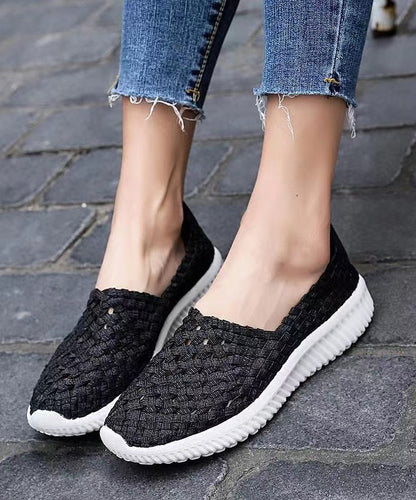 Pink Flat Shoes Knit Fabric Handmade Splicing