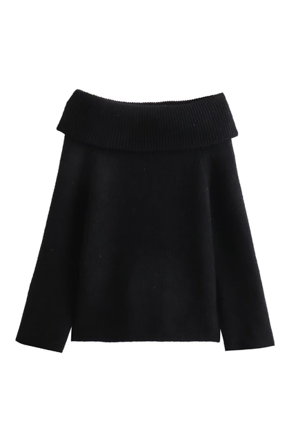 Slim Fit Color Pullover Sweater With Off-shoulder Neckline
