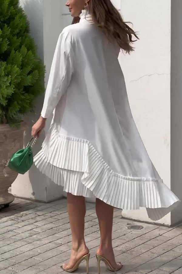 Color Palace Style Loose Irregular Pleated Hem Mini Dress
