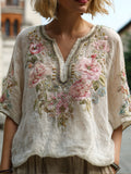 Bohemian Floral Fairy Vintage V-neck Short-sleeved Shirt elevenforest