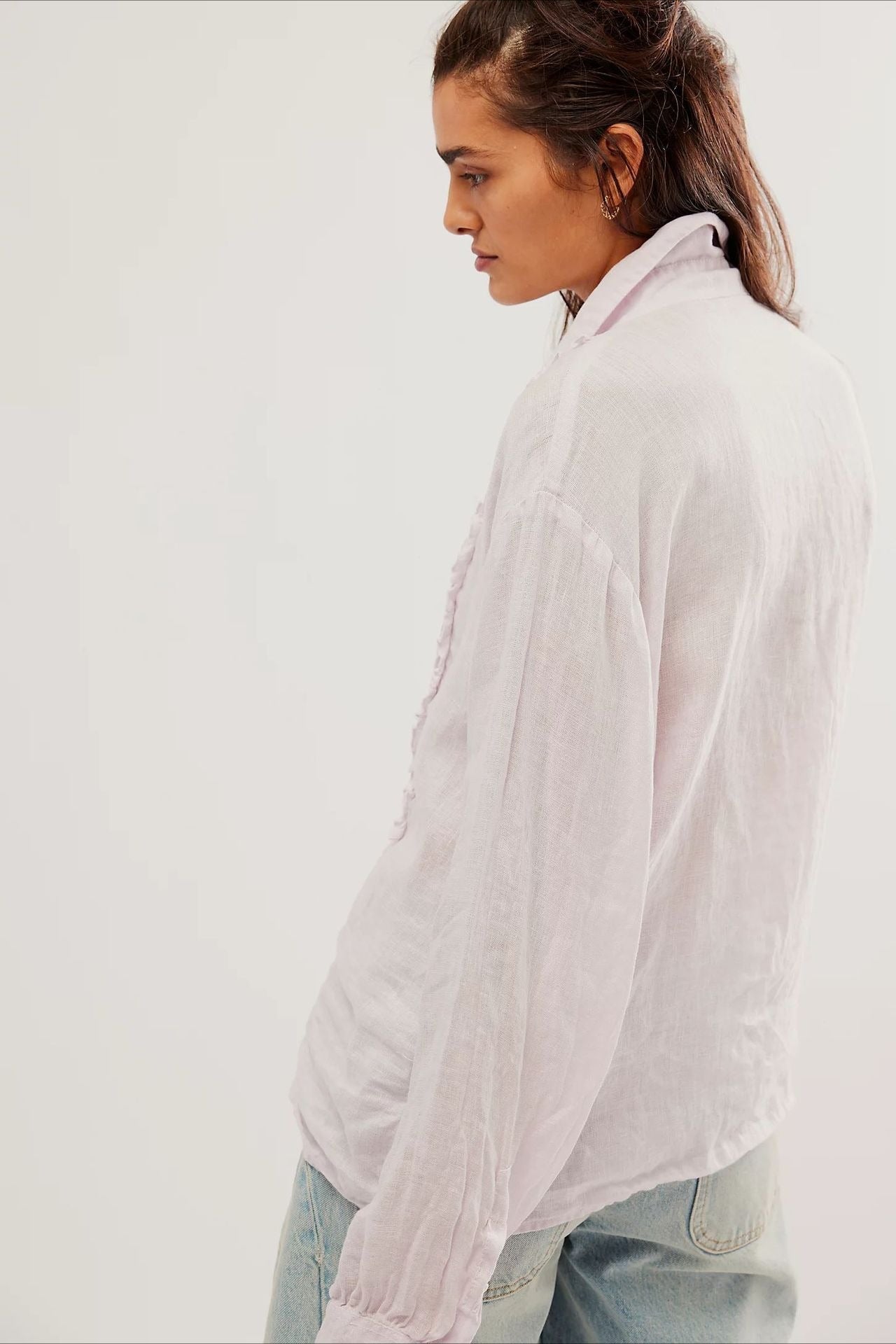 Linen Ruffled Long-sleeve Blouse