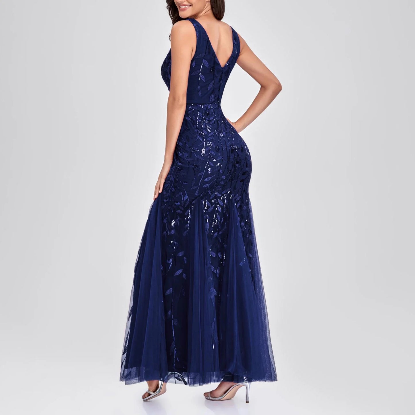 Long Ball Gowns for Sparkly Formal Chiffon Sequin Dress V Neck Prom Maxi Dress Bodycon Mermaid Evening Gowns