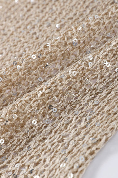 Color Sequined Hollow Long Sleeve Knit Sweater