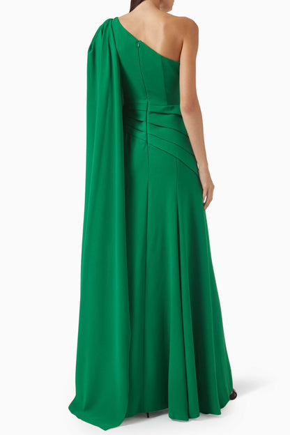 Sleeveless Ruched Cape Maxi Dress