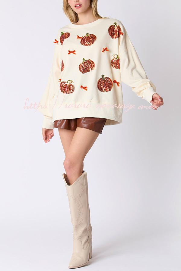 Halloween Colorful Pumpkin Embroidered Loose Sweatshirt